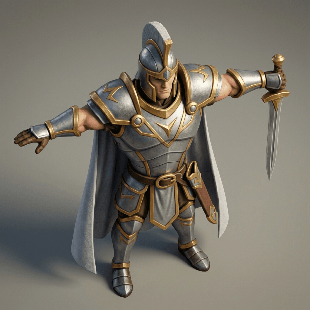 3/4 view, T-pose